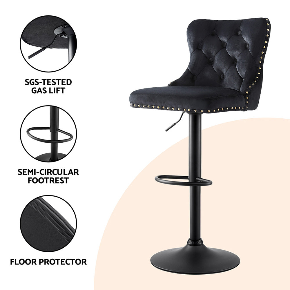 Artiss 4x Velvet Bar Stool Adjustable Height Nailhead Trim Kitchen Counter Stool - Image 6