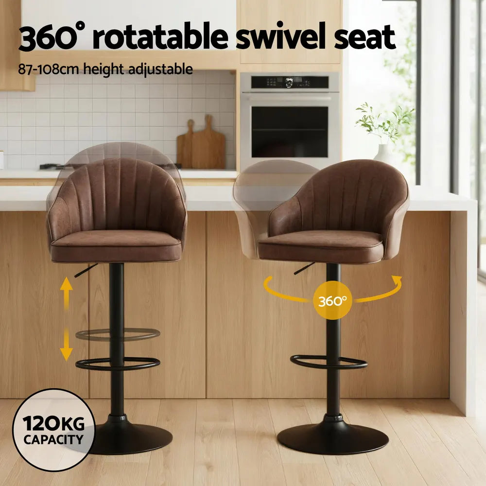 Artiss 2x Bar Stools Kitchen Swivel Gas Lift Counter Chair Shell Leather Brown - Image 4
