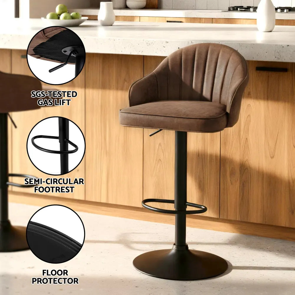 Artiss 2x Bar Stools Kitchen Swivel Gas Lift Counter Chair Shell Leather Brown - Image 6