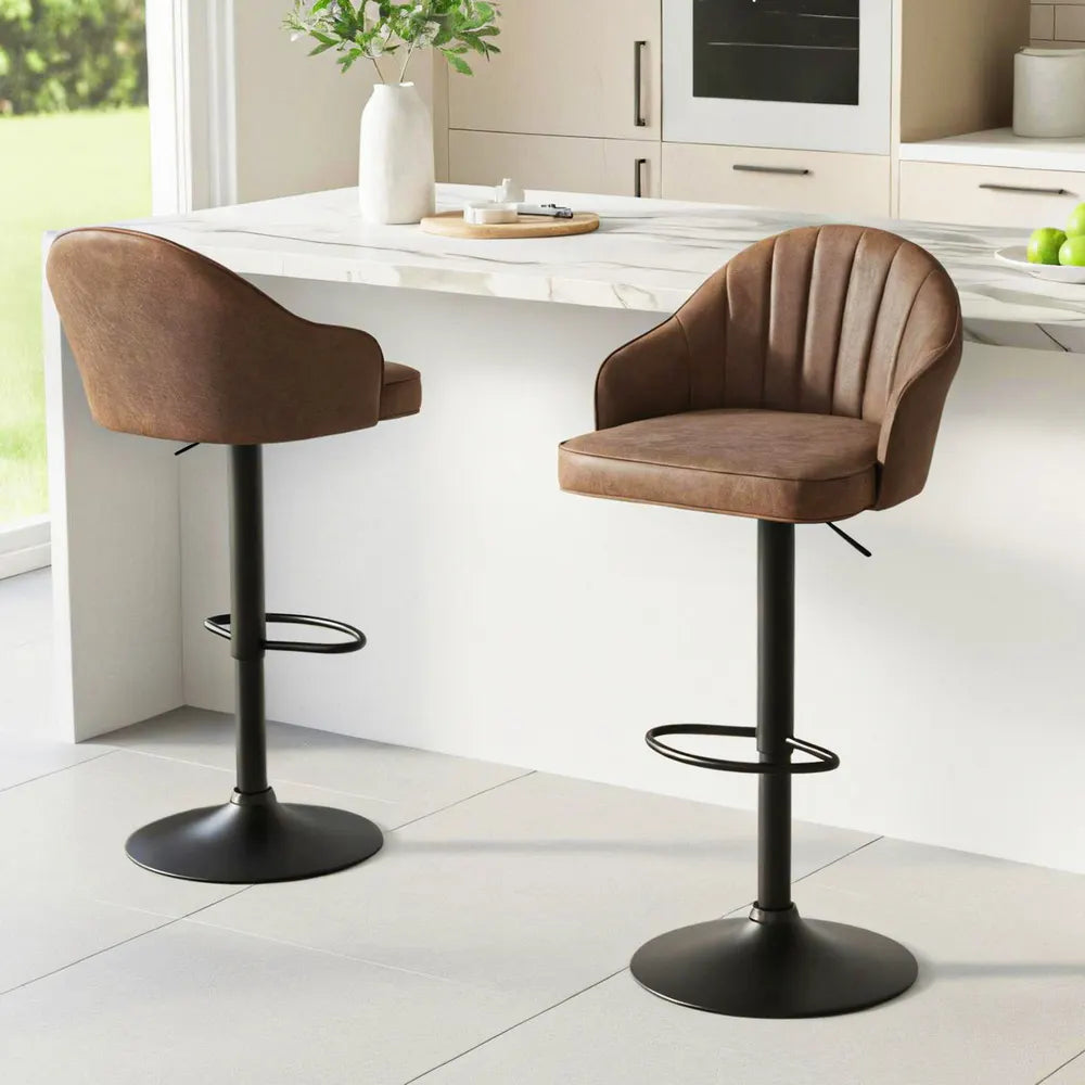 Artiss 2x Bar Stools Kitchen Swivel Gas Lift Counter Chair Shell Leather Brown - Image 7