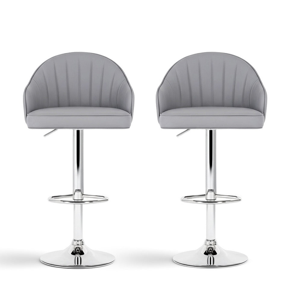 Artiss 2x Bar Stools Kitchen Swivel Gas Lift Counter Chair Shell Leather Grey - Image 3