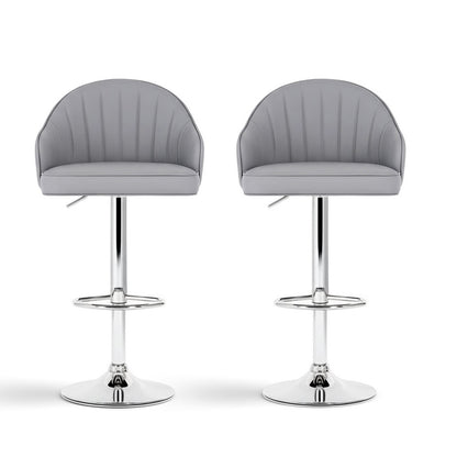 Artiss 2x Bar Stools Kitchen Swivel Gas Lift Counter Chair Shell Leather Grey - Image 3