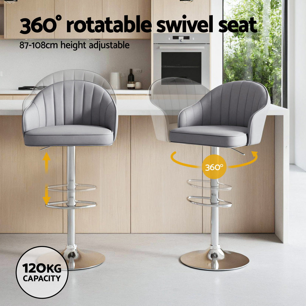 Artiss 2x Bar Stools Kitchen Swivel Gas Lift Counter Chair Shell Leather Grey - Image 4
