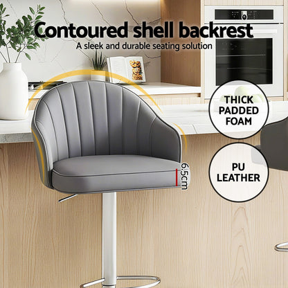 Artiss 2x Bar Stools Kitchen Swivel Gas Lift Counter Chair Shell Leather Grey - Image 5