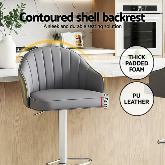 Artiss 2x Bar Stools Kitchen Swivel Gas Lift Counter Chair Shell Leather Grey - Image 5