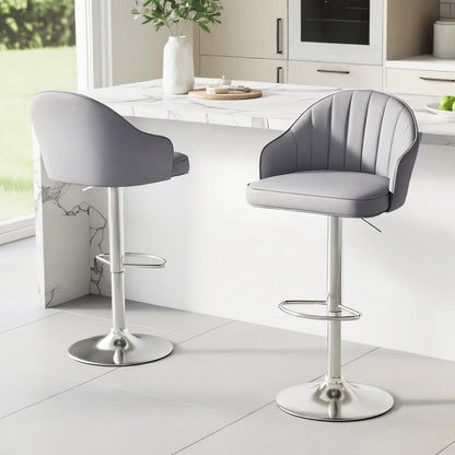 Artiss 2x Bar Stools Kitchen Swivel Gas Lift Counter Chair Shell Leather Grey - Image 7