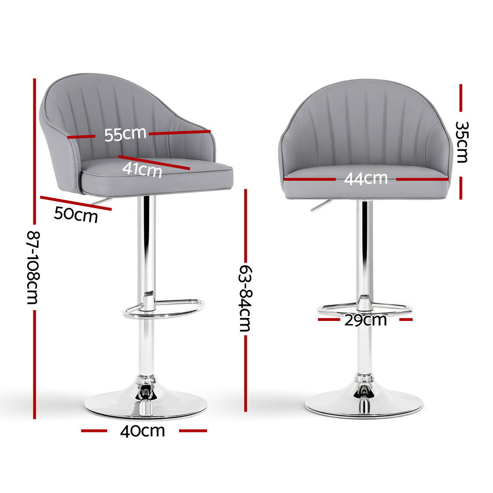 Artiss 4x Bar Stools Kitchen Swivel Gas Lift Counter Chair Shell Leather Grey - Image 2