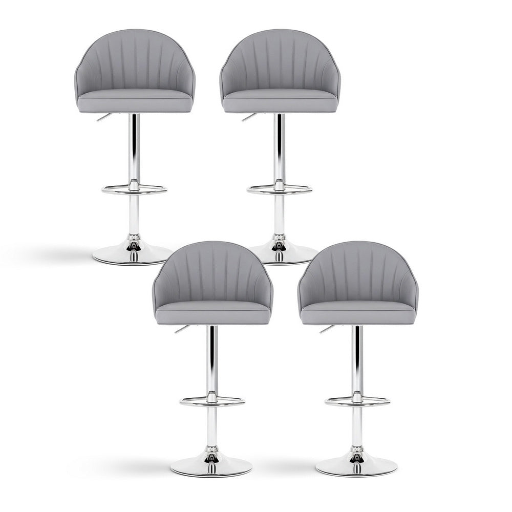 Artiss 4x Bar Stools Kitchen Swivel Gas Lift Counter Chair Shell Leather Grey - Image 3