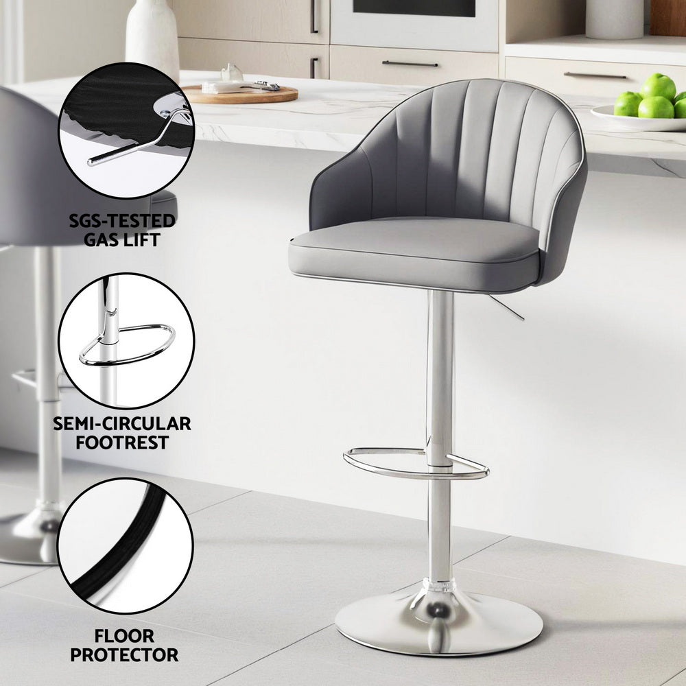 Artiss 4x Bar Stools Kitchen Swivel Gas Lift Counter Chair Shell Leather Grey - Image 6