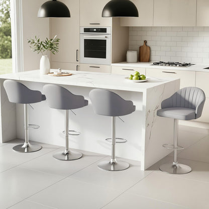Artiss 4x Bar Stools Kitchen Swivel Gas Lift Counter Chair Shell Leather Grey - Image 7
