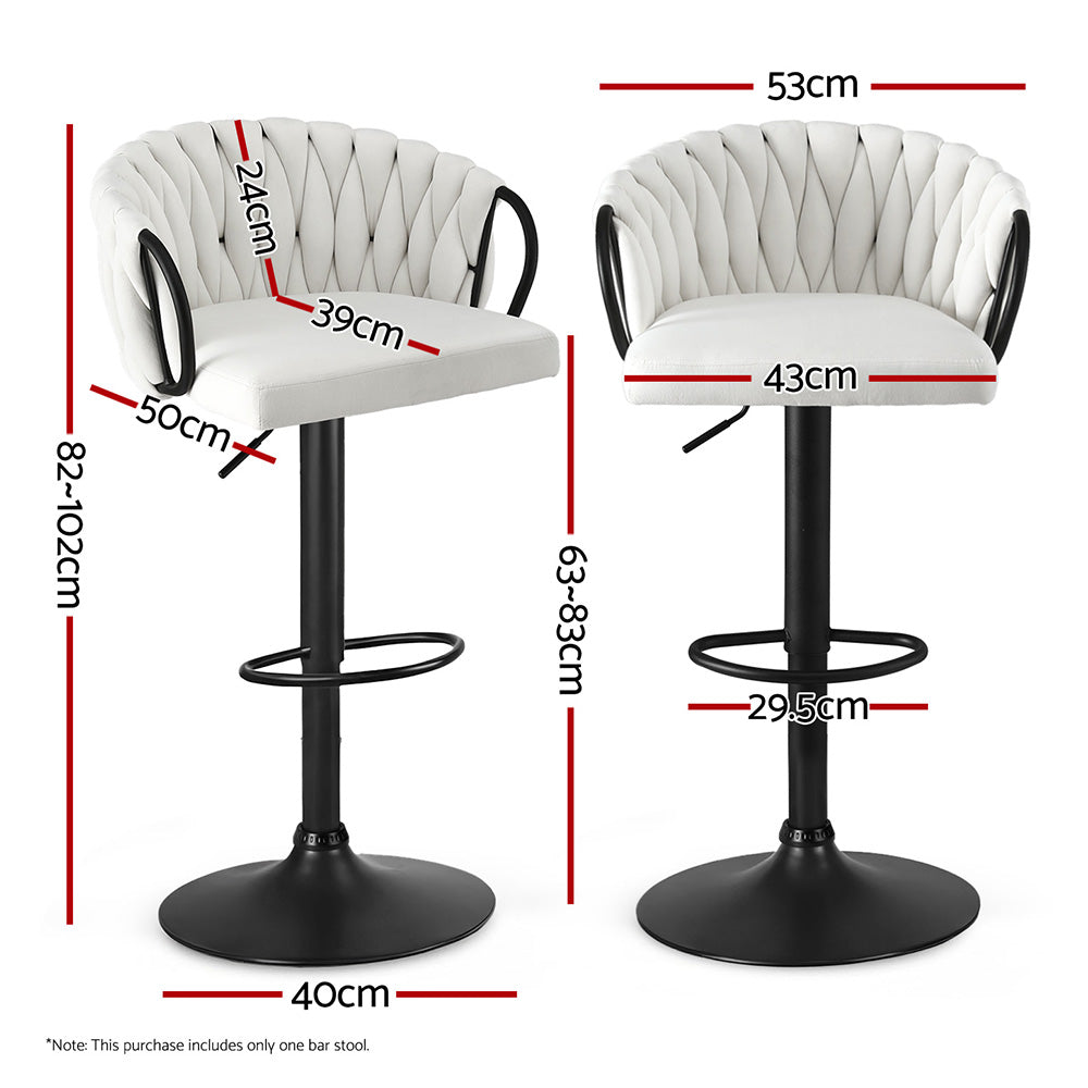 Artiss 1x Bar Stool Single Kitchen Dining Chair Counter Stool Woven Velvet Ivory - Image 2