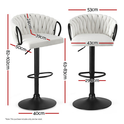 Artiss 1x Bar Stool Single Kitchen Dining Chair Counter Stool Woven Velvet Ivory - Image 2