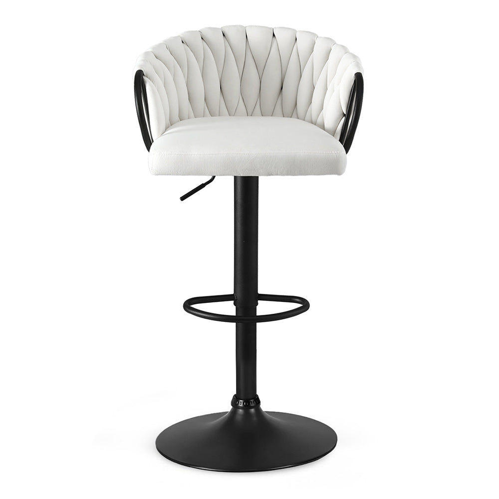 Artiss 1x Bar Stool Single Kitchen Dining Chair Counter Stool Woven Velvet Ivory - Image 3