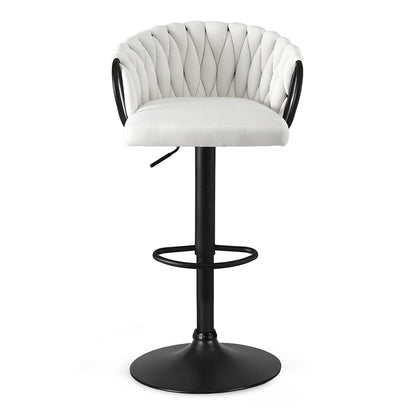 Artiss 1x Bar Stool Single Kitchen Dining Chair Counter Stool Woven Velvet Ivory - Image 3