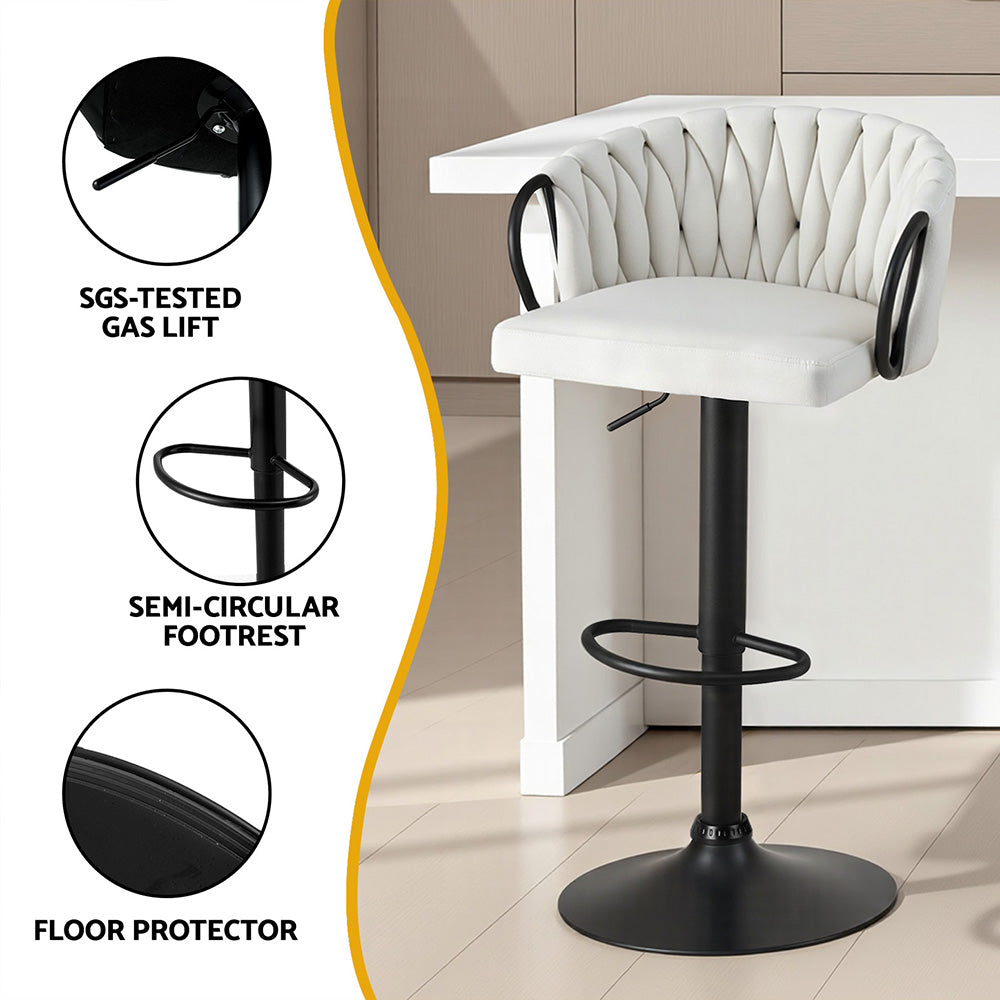 Artiss 1x Bar Stool Single Kitchen Dining Chair Counter Stool Woven Velvet Ivory - Image 6