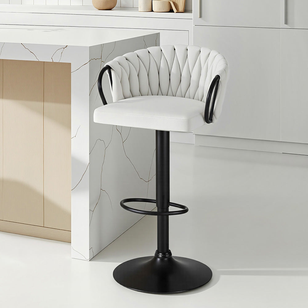 Artiss 1x Bar Stool Single Kitchen Dining Chair Counter Stool Woven Velvet Ivory - Image 7