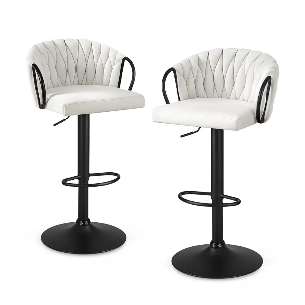 Artiss Bar Stool x2 Kitchen Dining Chair Counter Gaslift Woven Velvet Ivory