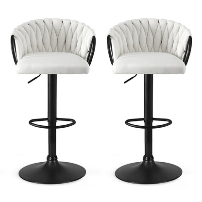 Artiss Bar Stool x2 Kitchen Dining Chair Counter Gaslift Woven Velvet Ivory - Image 3