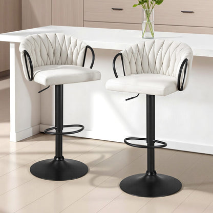 Artiss Bar Stool x2 Kitchen Dining Chair Counter Gaslift Woven Velvet Ivory - Image 7