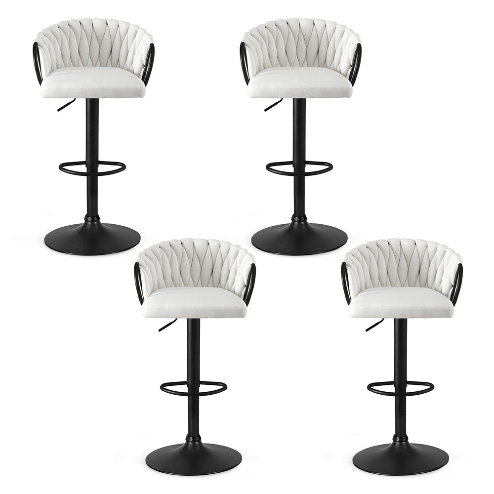 Artiss Bar Stool x4 Kitchen Dining Chair Counter Gaslift Woven Velvet Ivory - Image 3