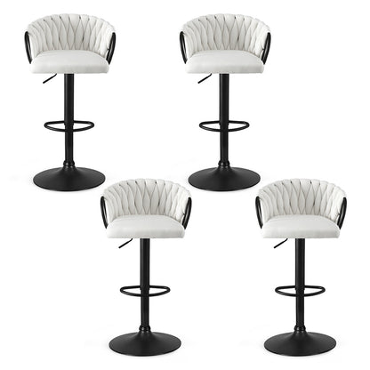Artiss Bar Stool x4 Kitchen Dining Chair Counter Gaslift Woven Velvet Ivory - Image 3