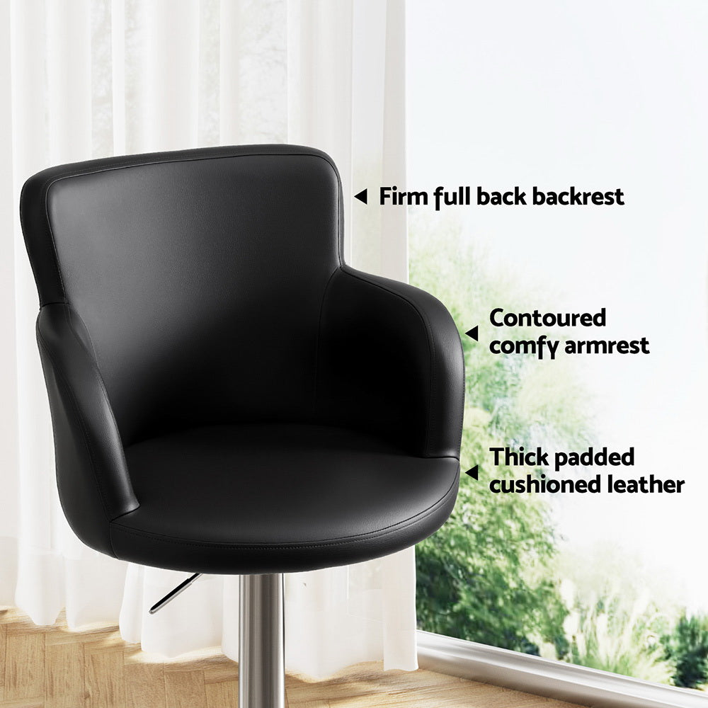 Artiss 2x Leather Bar Stools Swivel Adjustable Gas Lift PU Counter Chairs Black - Image 5