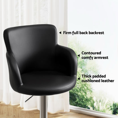 Artiss 2x Leather Bar Stools Swivel Adjustable Gas Lift PU Counter Chairs Black - Image 5