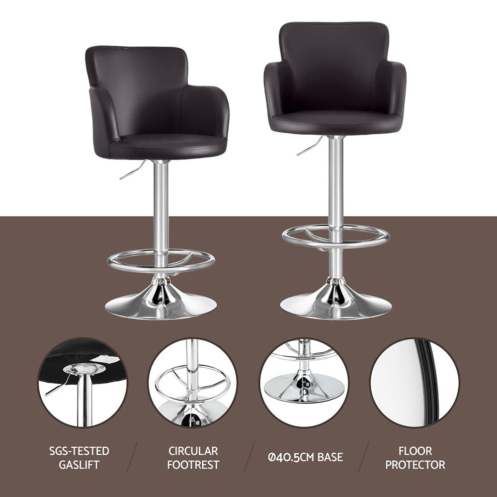Artiss 1x Leather Bar Stools Swivel Adjustable Gas Lift PU Counter Chairs Brown - Image 4