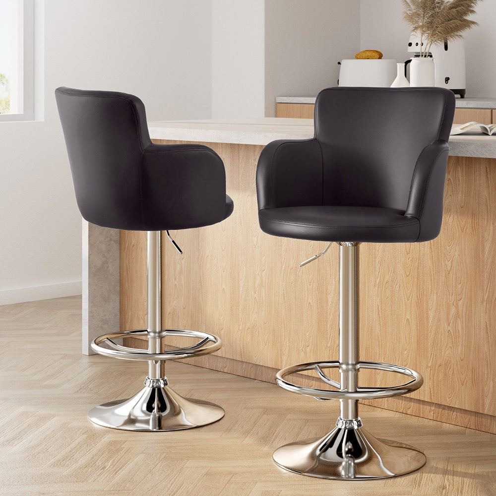 Artiss 2x Leather Bar Stools Swivel Adjustable Gas Lift PU Counter Chairs Brown - Image 7