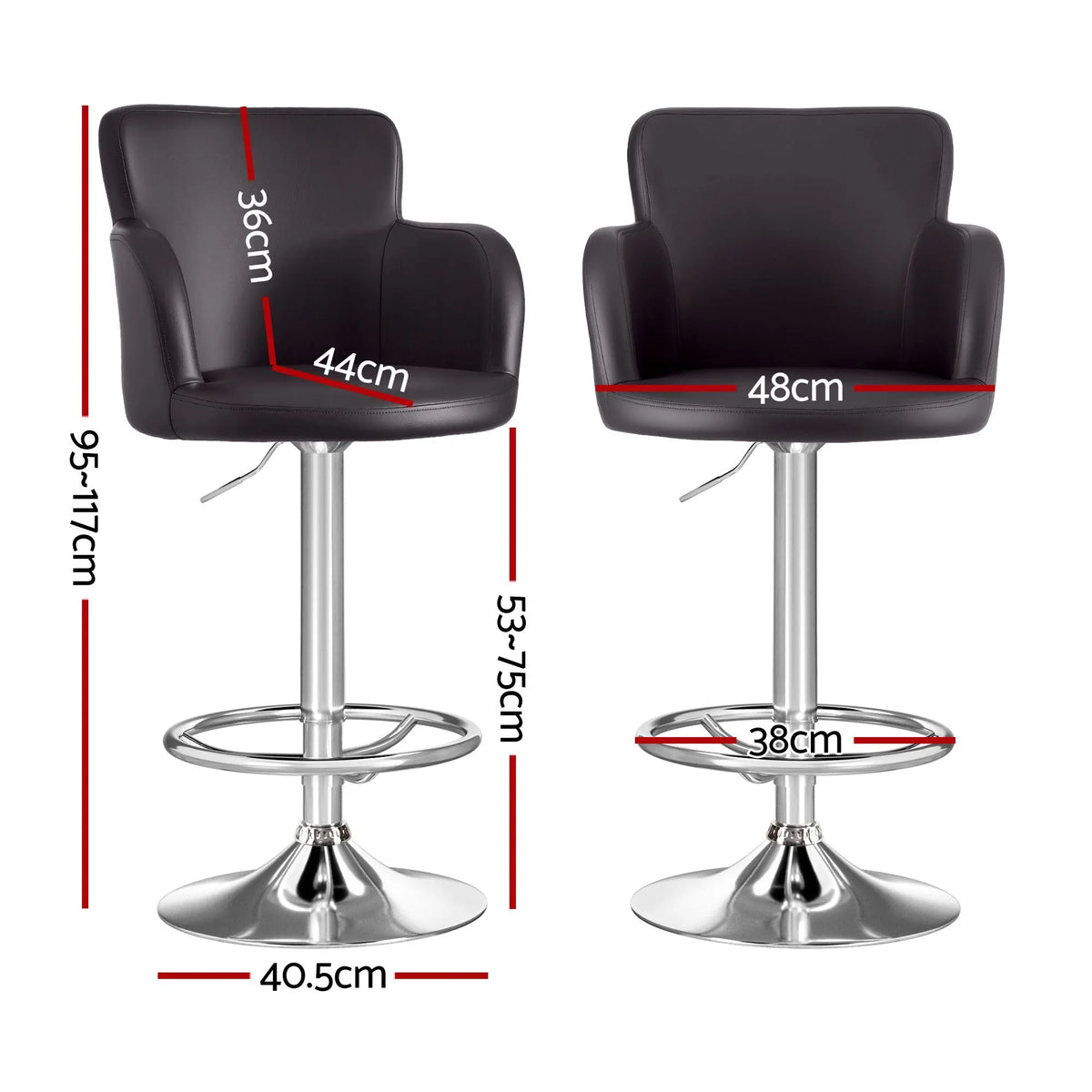 Artiss 4x Bar Stools Swivel Kitchen Chairs Gas Lift Adjustable PU Leather Brown - Image 2