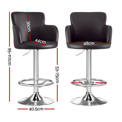 Artiss 4x Bar Stools Swivel Kitchen Chairs Gas Lift Adjustable PU Leather Brown - Image 2