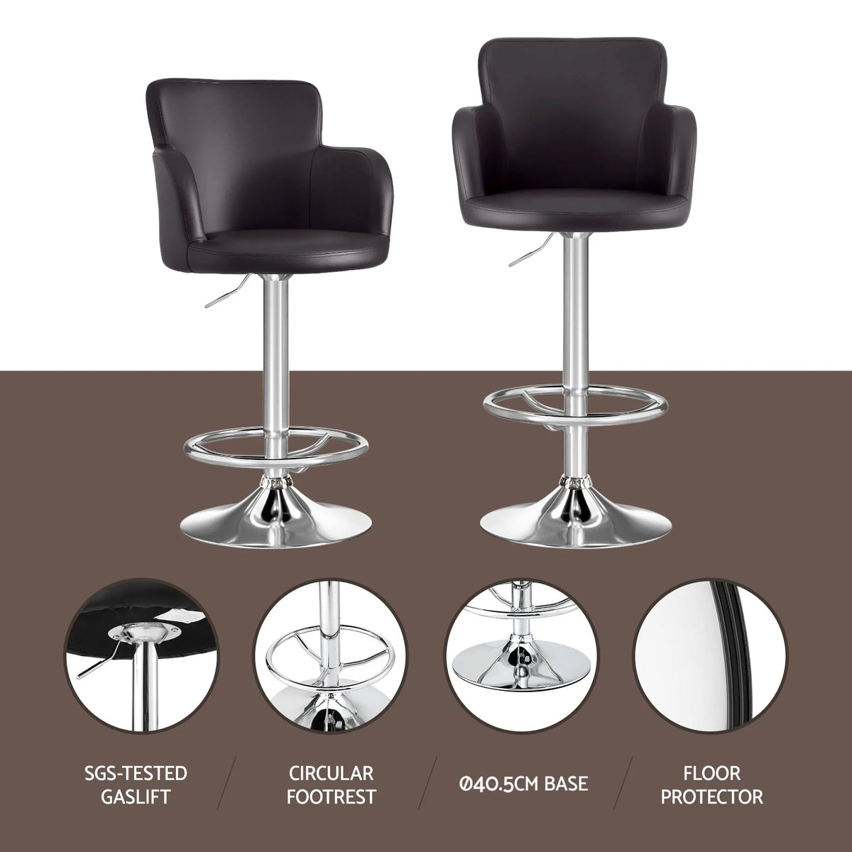 Artiss 4x Bar Stools Swivel Kitchen Chairs Gas Lift Adjustable PU Leather Brown - Image 4
