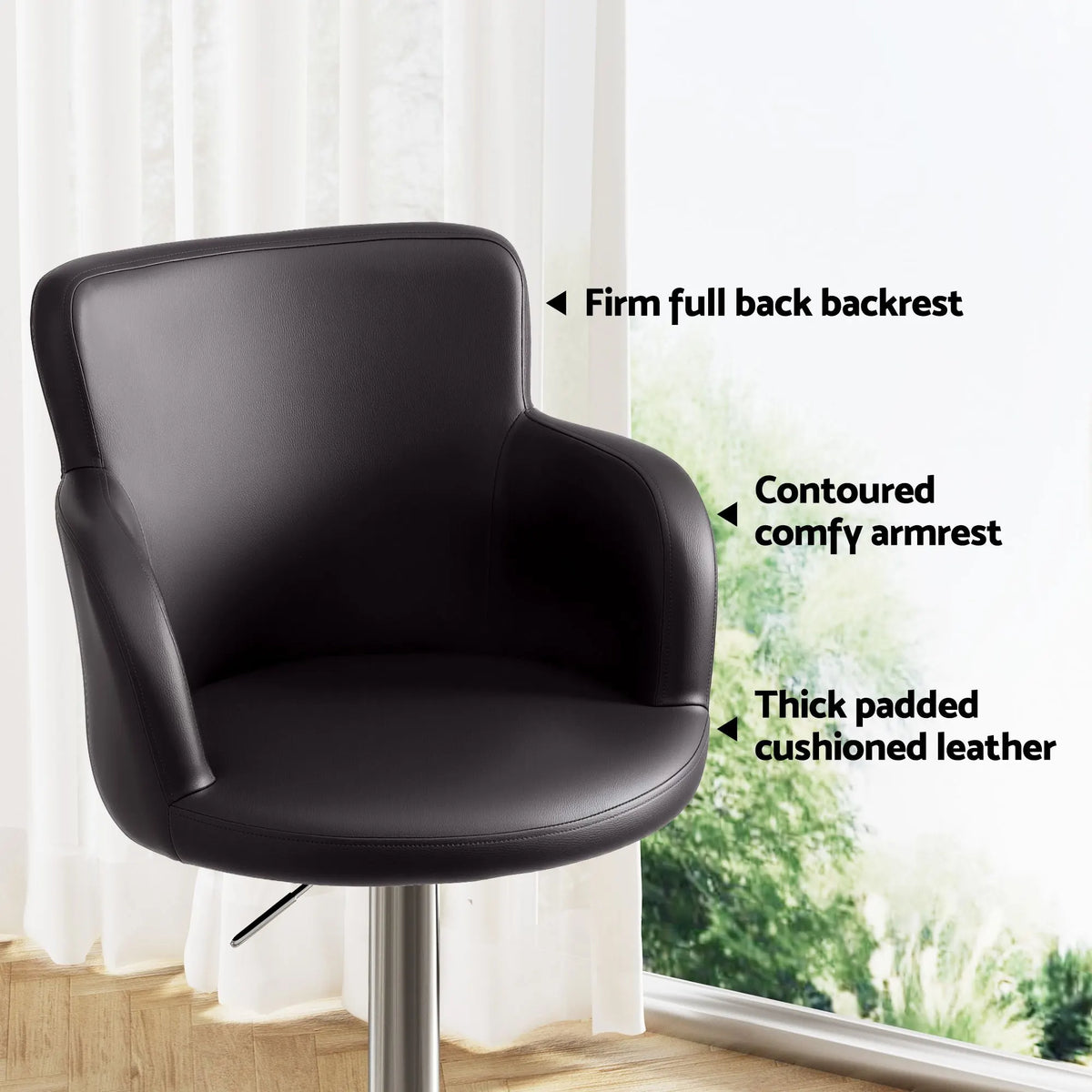 Artiss 4x Bar Stools Swivel Kitchen Chairs Gas Lift Adjustable PU Leather Brown - Image 5