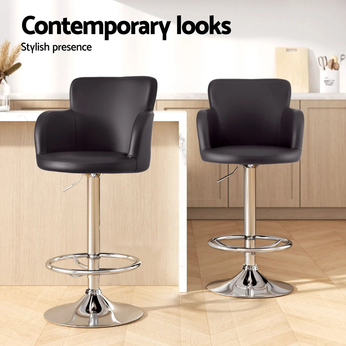 Artiss 4x Bar Stools Swivel Kitchen Chairs Gas Lift Adjustable PU Leather Brown - Image 7