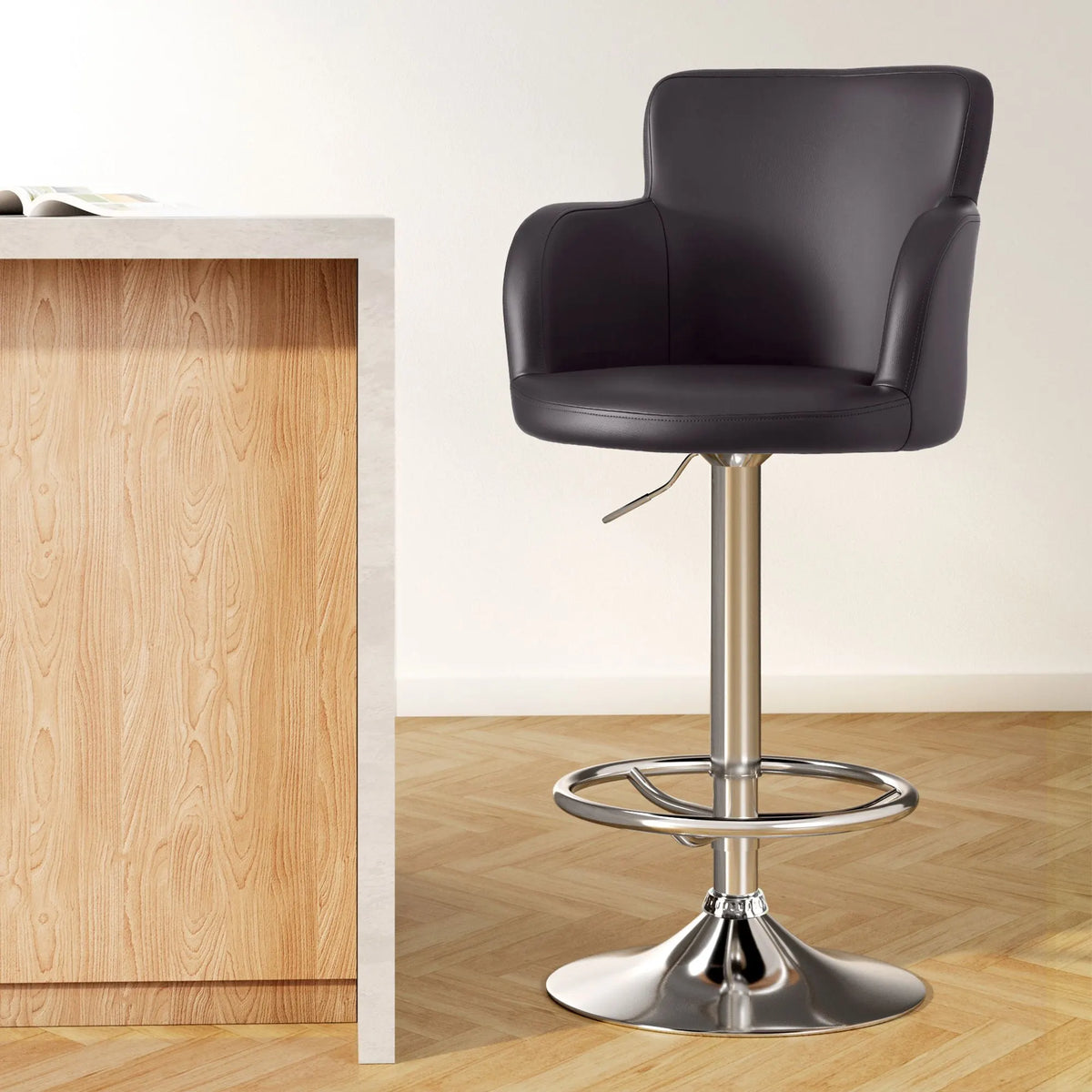 Artiss 4x Bar Stools Swivel Kitchen Chairs Gas Lift Adjustable PU Leather Brown - Image 8