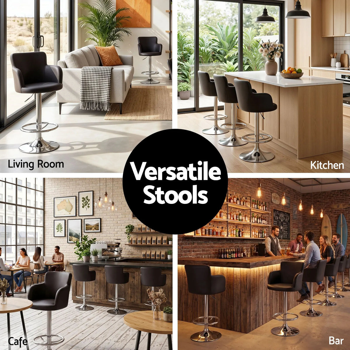 Artiss 4x Bar Stools Swivel Kitchen Chairs Gas Lift Adjustable PU Leather Brown - Image 9