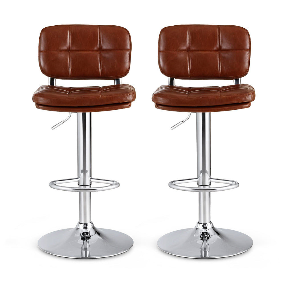 Artiss 2x Bar Stools Kitchen Swivel Gas Lift Counter Chair Tuft PU Leather Brown - Image 3