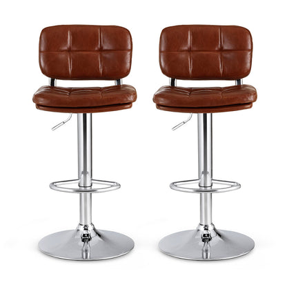Artiss 2x Bar Stools Kitchen Swivel Gas Lift Counter Chair Tuft PU Leather Brown - Image 3