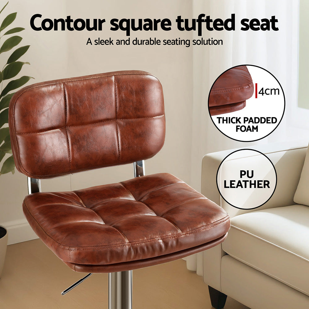 Artiss 2x Bar Stools Kitchen Swivel Gas Lift Counter Chair Tuft PU Leather Brown - Image 5