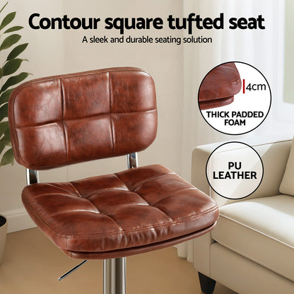 Artiss 2x Bar Stools Kitchen Swivel Gas Lift Counter Chair Tuft PU Leather Brown - Image 5