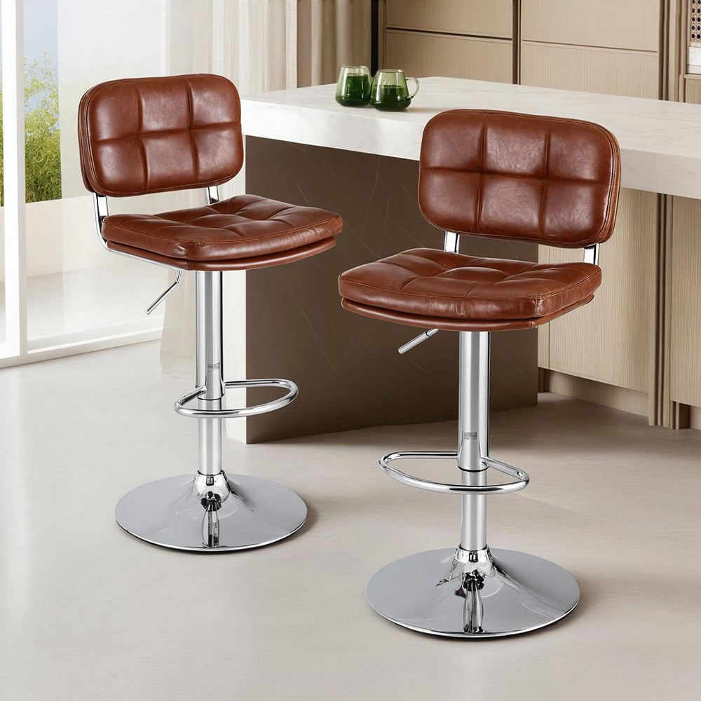 Artiss 2x Bar Stools Kitchen Swivel Gas Lift Counter Chair Tuft PU Leather Brown - Image 7