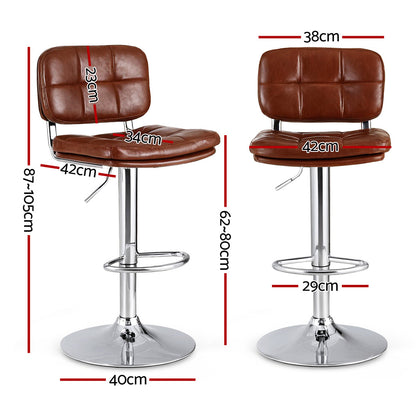Artiss 4x Bar Stools Kitchen Swivel Gas Lift Counter Chair Tuft PU Leather Brown - Image 2