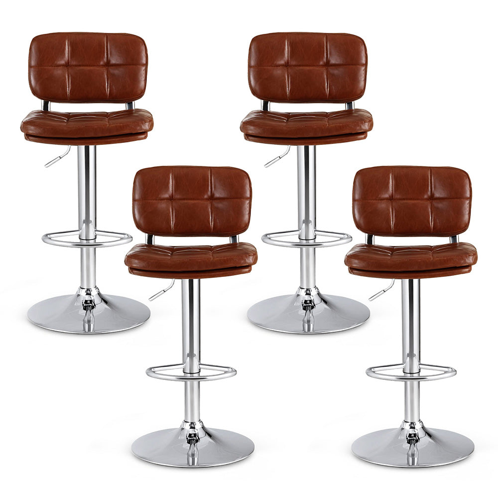 Artiss 4x Bar Stools Kitchen Swivel Gas Lift Counter Chair Tuft PU Leather Brown - Image 3
