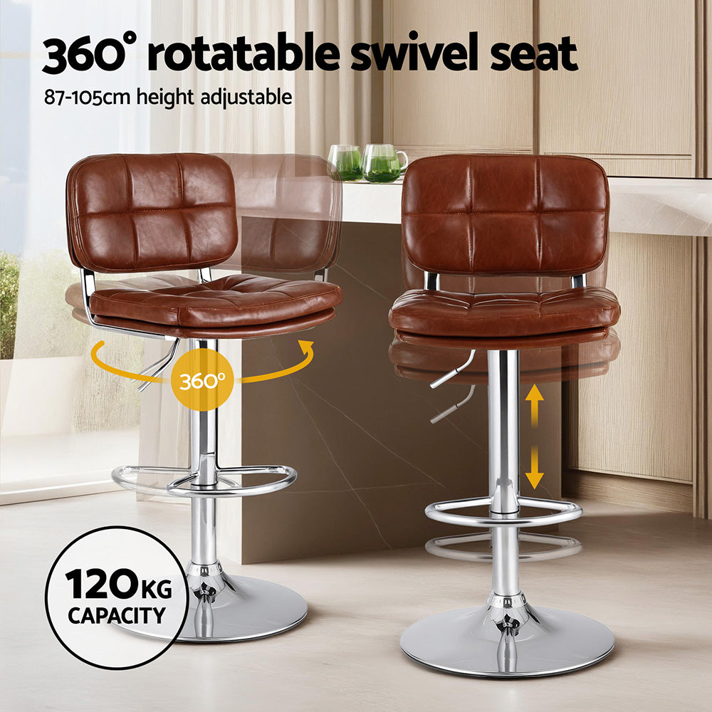 Artiss 4x Bar Stools Kitchen Swivel Gas Lift Counter Chair Tuft PU Leather Brown - Image 4