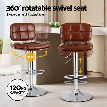 Artiss 4x Bar Stools Kitchen Swivel Gas Lift Counter Chair Tuft PU Leather Brown - Image 4