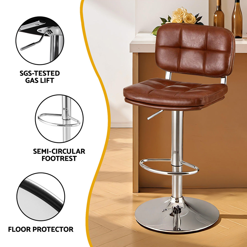Artiss 4x Bar Stools Kitchen Swivel Gas Lift Counter Chair Tuft PU Leather Brown - Image 6