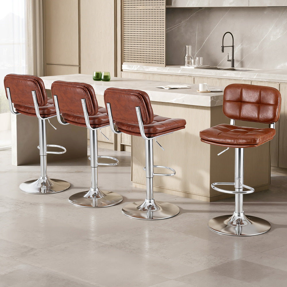 Artiss 4x Bar Stools Kitchen Swivel Gas Lift Counter Chair Tuft PU Leather Brown - Image 7