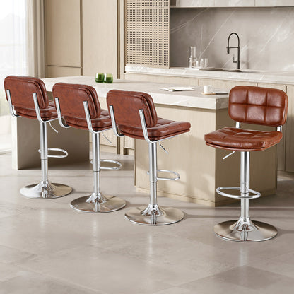 Artiss 4x Bar Stools Kitchen Swivel Gas Lift Counter Chair Tuft PU Leather Brown - Image 7