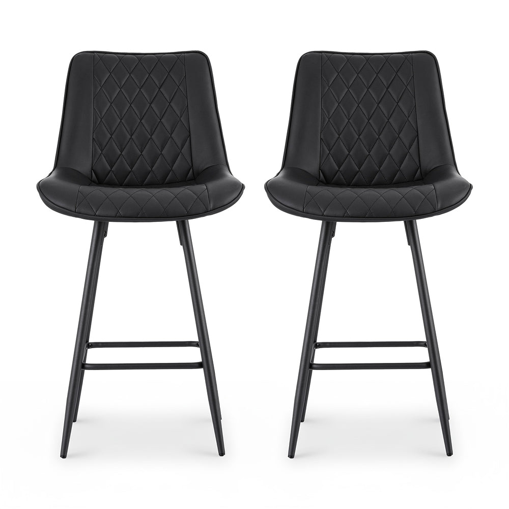 Artiss 2x Bar Stools Kitchen Dining Chair Counter Stool Diamond PU Leather Black - Image 3