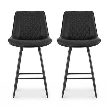 Artiss 2x Bar Stools Kitchen Dining Chair Counter Stool Diamond PU Leather Black - Image 3